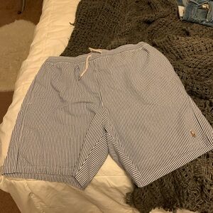 Polo by Ralph Lauren Men’s Blue and White Striped Swim Trunks